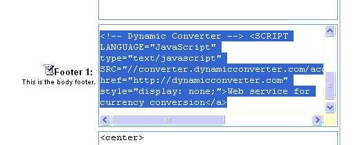 Paste installation string into the footer box.