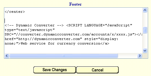 Paste installation string into the footer textbox after any text.